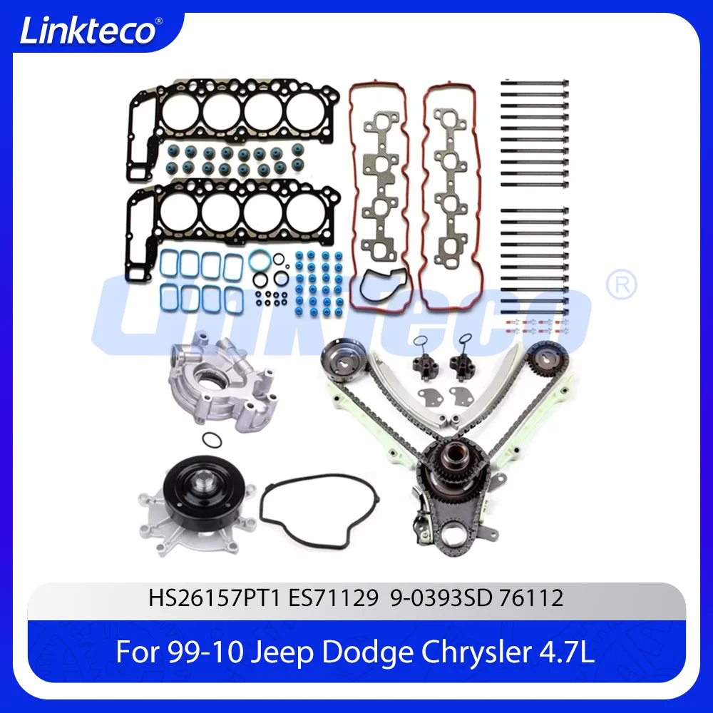 Engine Full Gasket Set Timing Chain Kit Water Pump Oil Pump Fit EVA 4.7 L For 05-12 JEEP Dodge Chrysler Ram 1500 Durango 4.7L