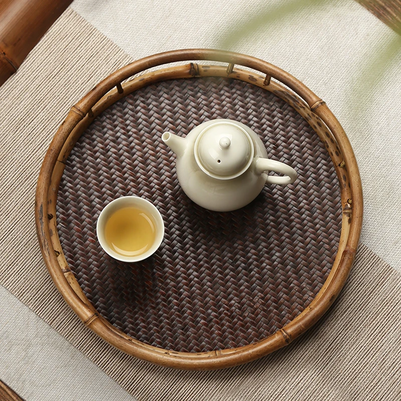 

Bamboo Tea Tray for TRoom, Round Bamboo Dry Brew Table, Kung Fu Tea Set Tray, Japanese Small Table Organizer