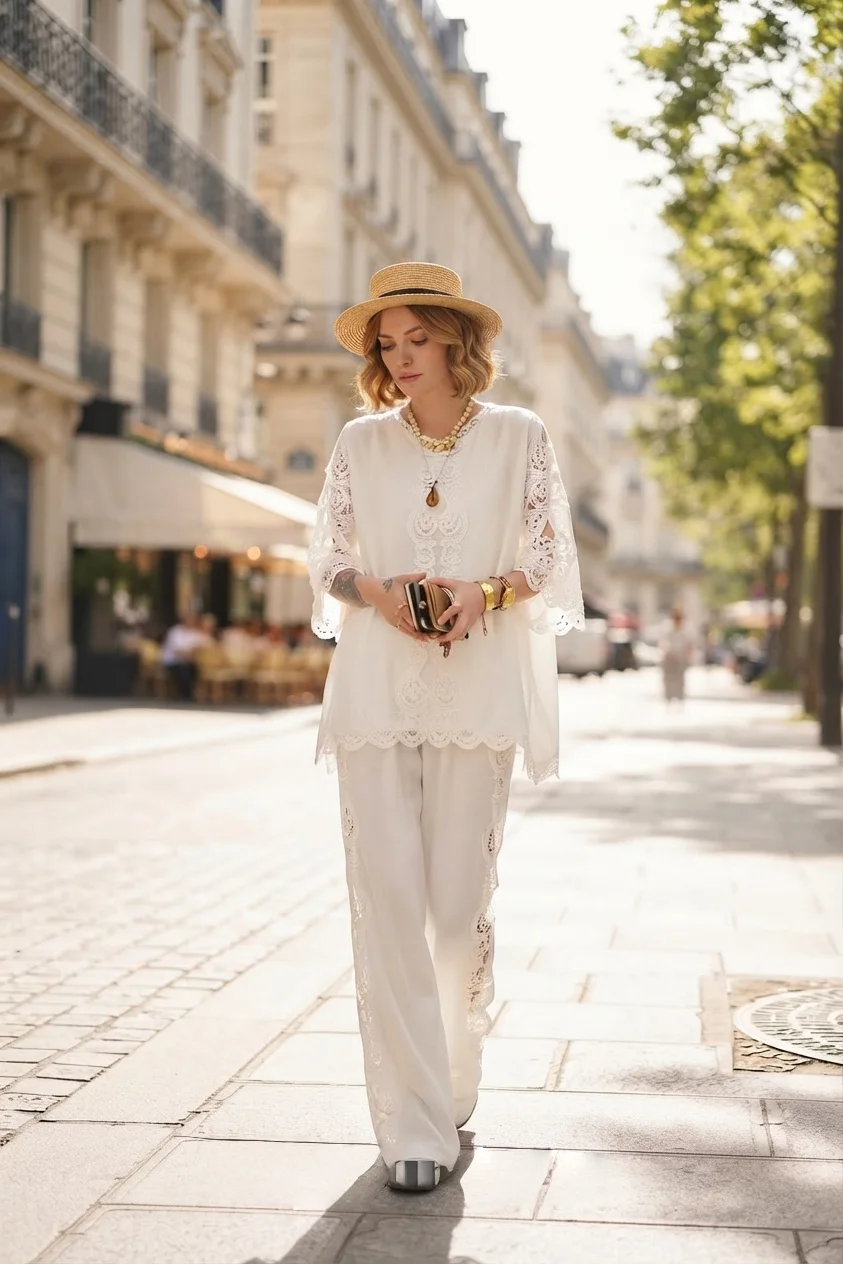 100% FLAX Ladies Fashion Two Piece Outfit Long Pants Set Casual Style for Everyday Wear BG0116