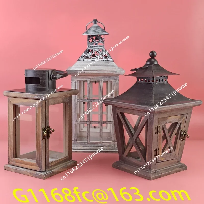 Retro Creative Wooden Wind Lamps European Home Decoration Desktop Features Ornaments Handicrafts Weddings Windproof Candlesticks
