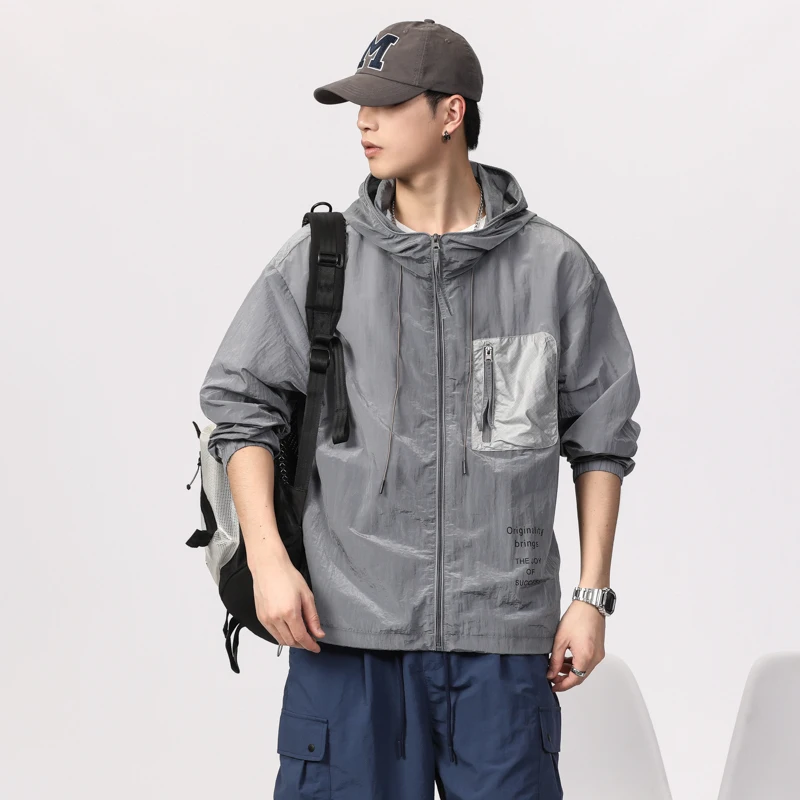 

2024 Summer high quality sun protection clothing hooded long-sleeved jacket zipper placket cycling running outdoor sports