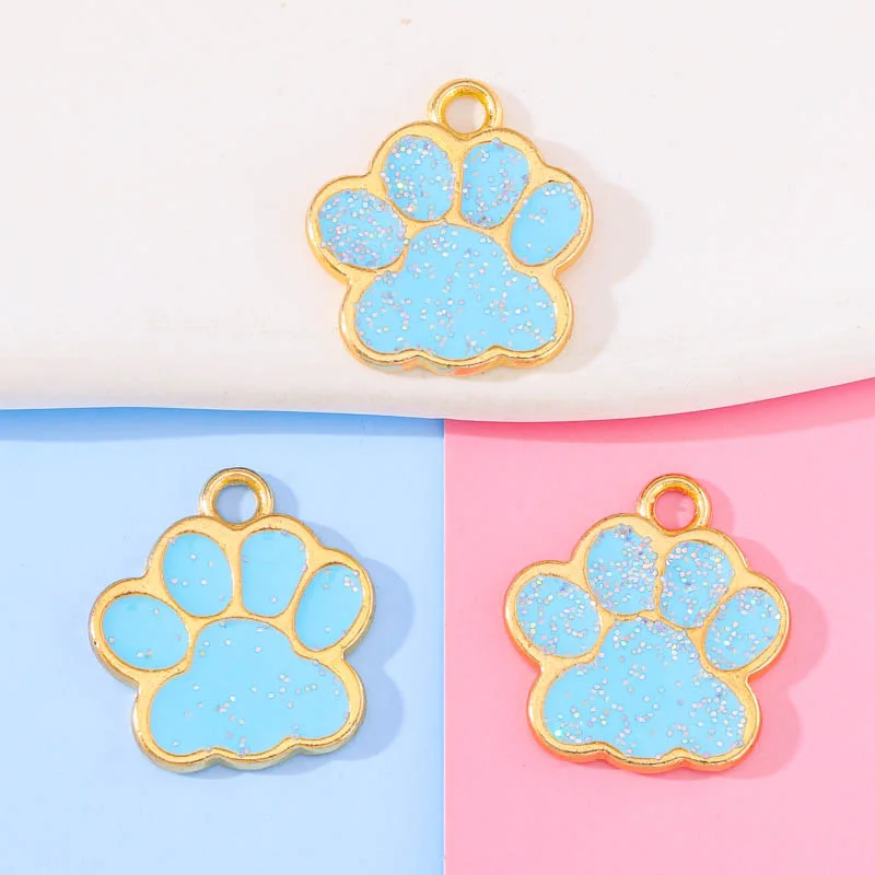 20Pcs 16*17mm Multiple Colors Alloy Metal Drop Oil Dog Cat Bear Paw Shining Charms Animal Pendant For DIY Bracelet Charm Jewelry