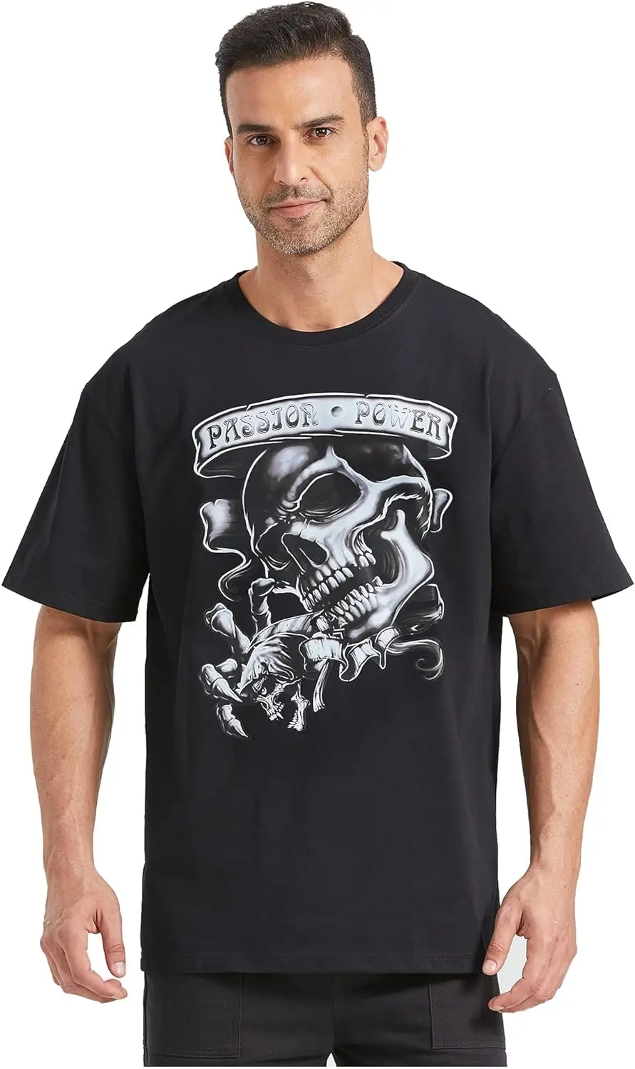 Obacle Men T Shirt, Skull T-Shirt for Men Cotton Short Sleeve Black Shirt