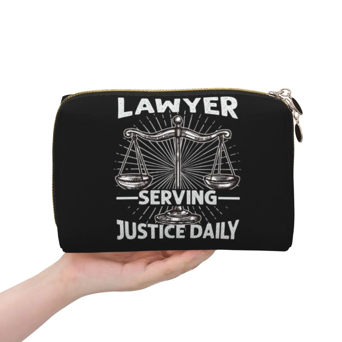 Gold Scales Of Justice Law Logo Lawyer Legal Party Women Cosmetic Bag Travel Makeup Organizer Pouch Toiletry Storage Dopp Kit