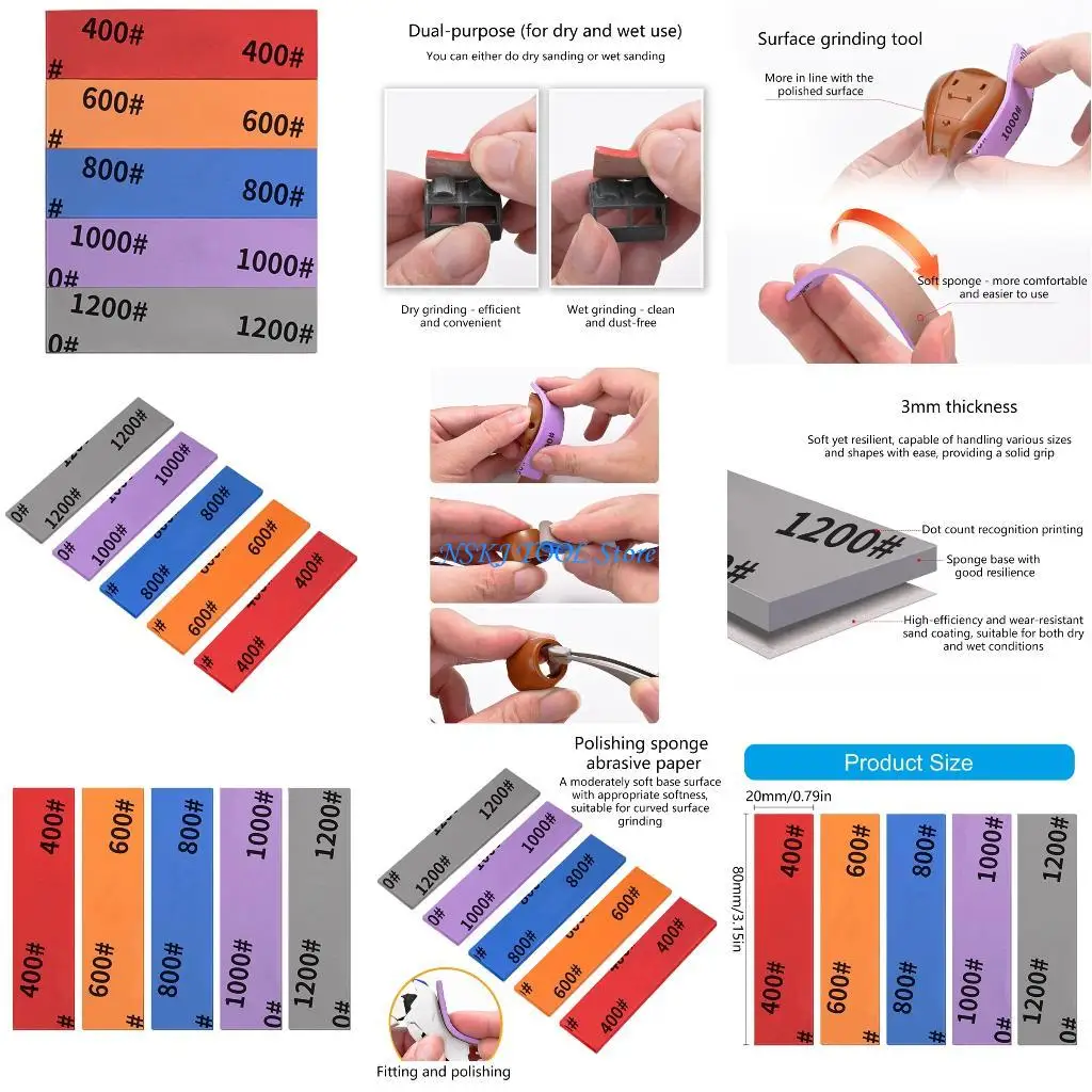 L8RC Sanding Sticks Ergonomic Model Sanding Sponge for Fine Comfortable Polishing Tool #400/#600/#800/ #1000/#1200