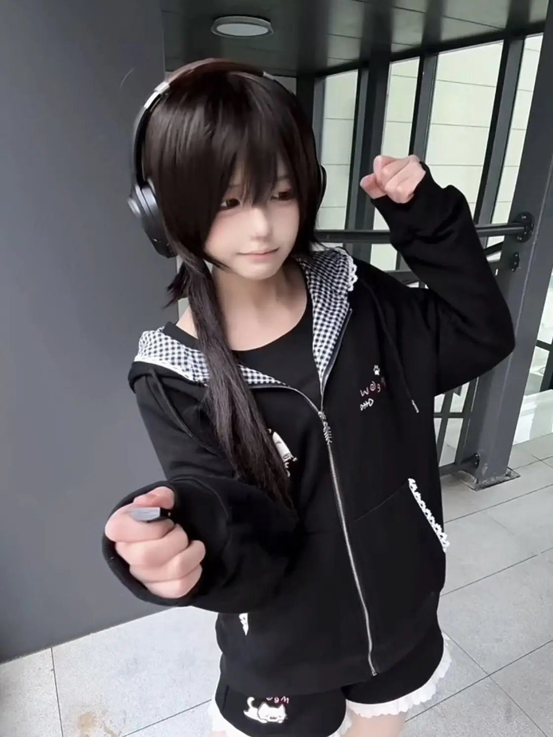 

Japan Thin Black Cat Ears Japanese Subculture House Style Two-Dimensional Female Spring And Summer Long-Sleeved Jacket Top