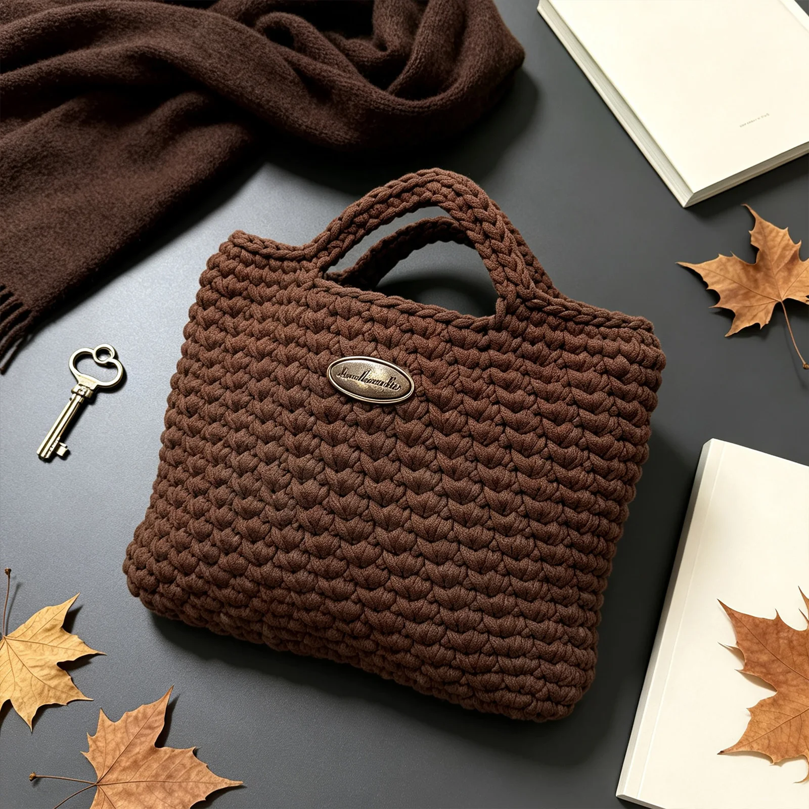 Autumn and Winter Style Women's Handbag, Crocheted Underarm Bag, Hand-Woven Bag with Large Capacity, Convenient for Carrying Items and Documents