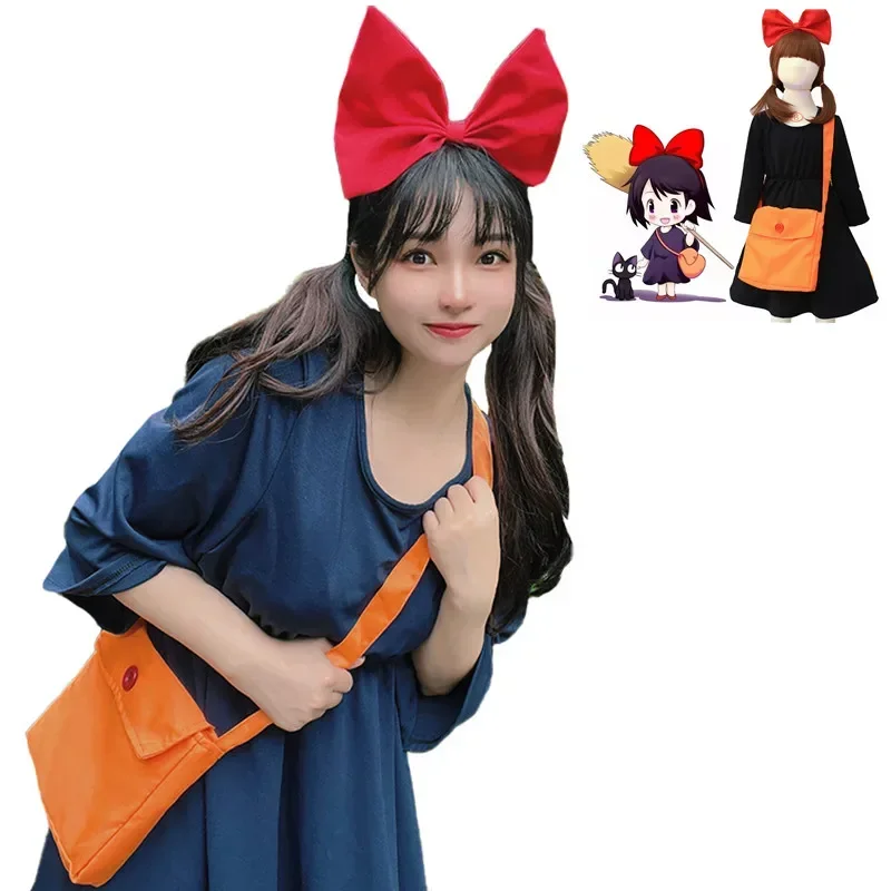 A Anime Kiki's Delivery Service Kiki Cospla Costume Part Full Set Headwear Bag Dresses Suits Child Woman Christmas Prom Uniform