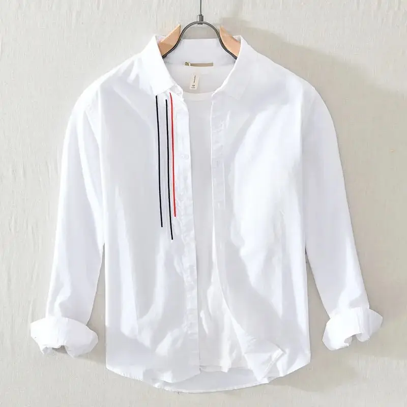 

Men's Japanese Sle irt Fre White Long Sve Thiened Fce Special Wide Fit Autumn Season Faion Clothing