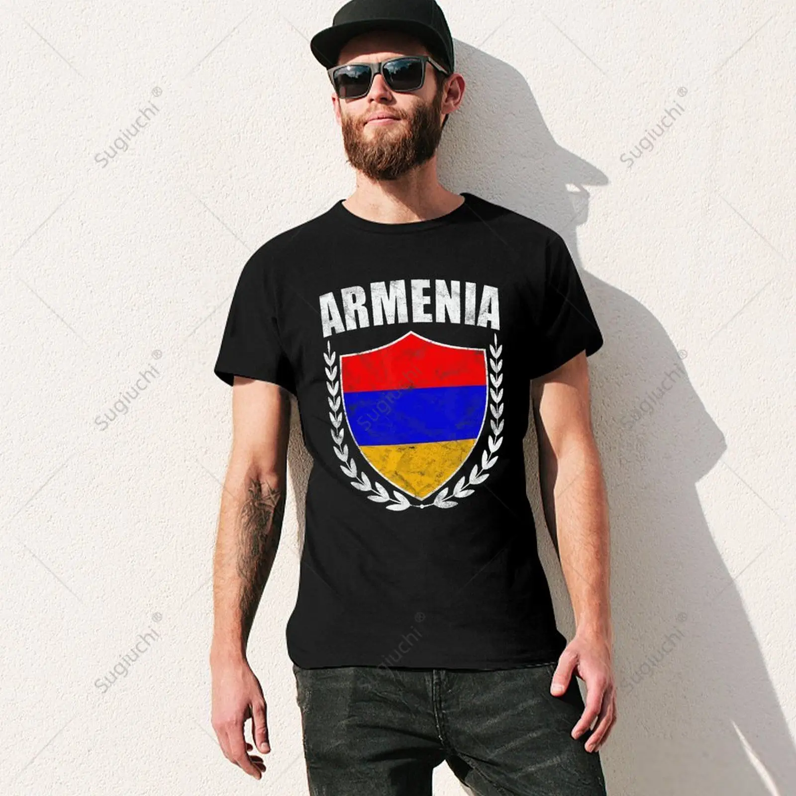 Unisex Men Armenia Flag Shield Tshirt Tees T Shirts Women Boys 100% Cotton T-Shirt