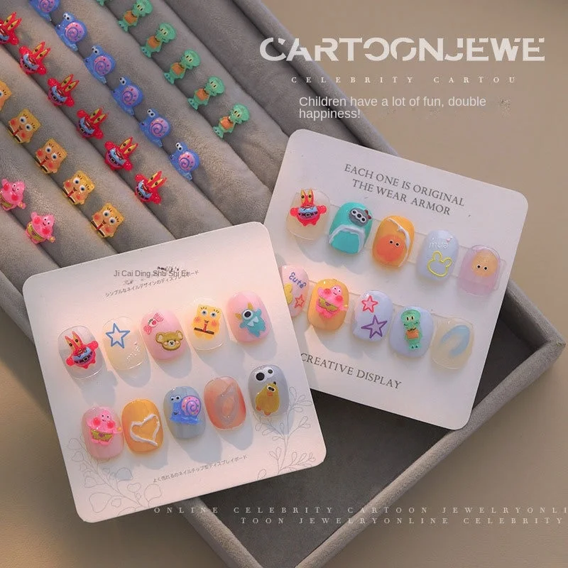 5Pcs Kawaii SpongeBob Nail Art Cartoon Figures Decorations Dopamine Dressing Resin Parts Supplies Creativity 3D Nail Accessories