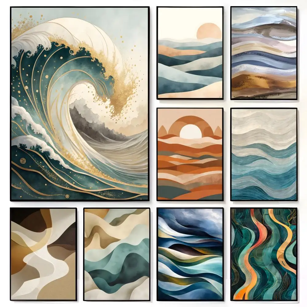 Aesthetic Artwork Abstract Waves Earth Tone Poster American Film Mural Home Childrens Room Wall Decor Print