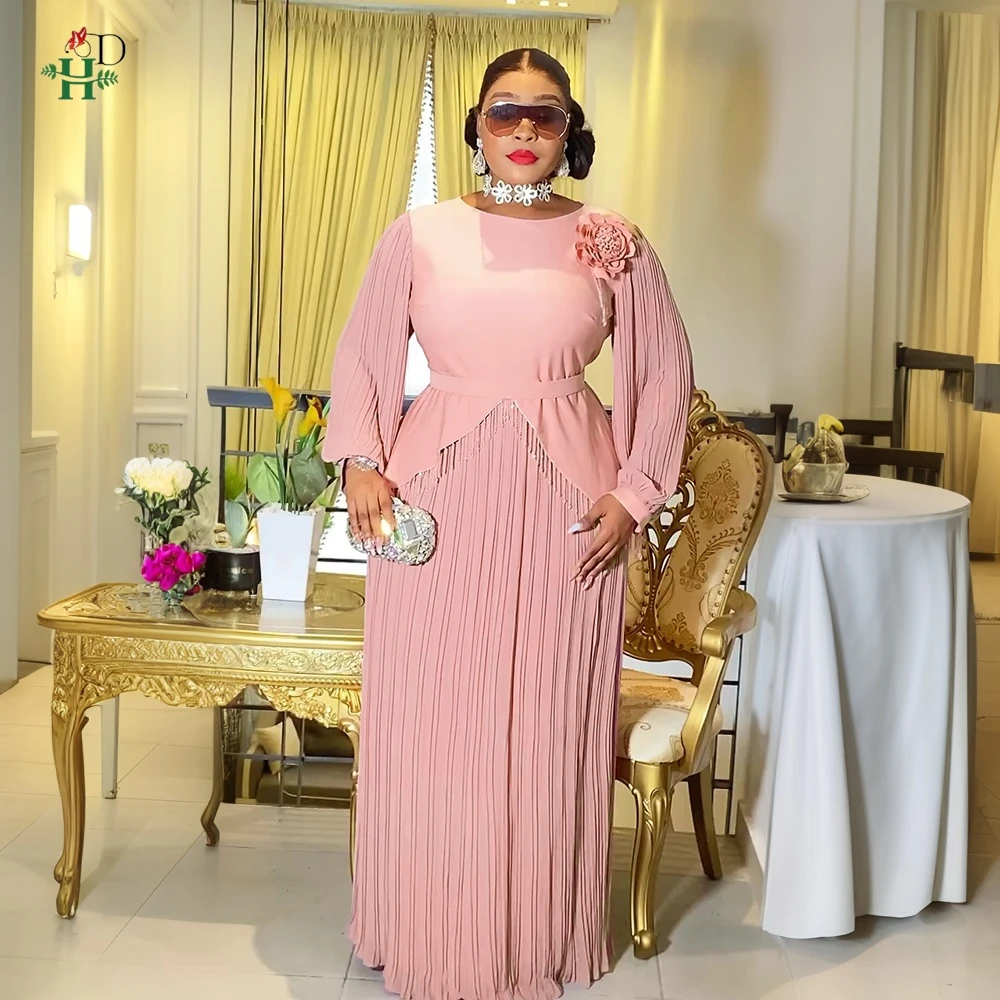 

2025 New Elegant African Clothes For Women Maxi Dress Fashion Wedding Party Robe Daily Chiffon Dress Plus Size Turkey Outfit