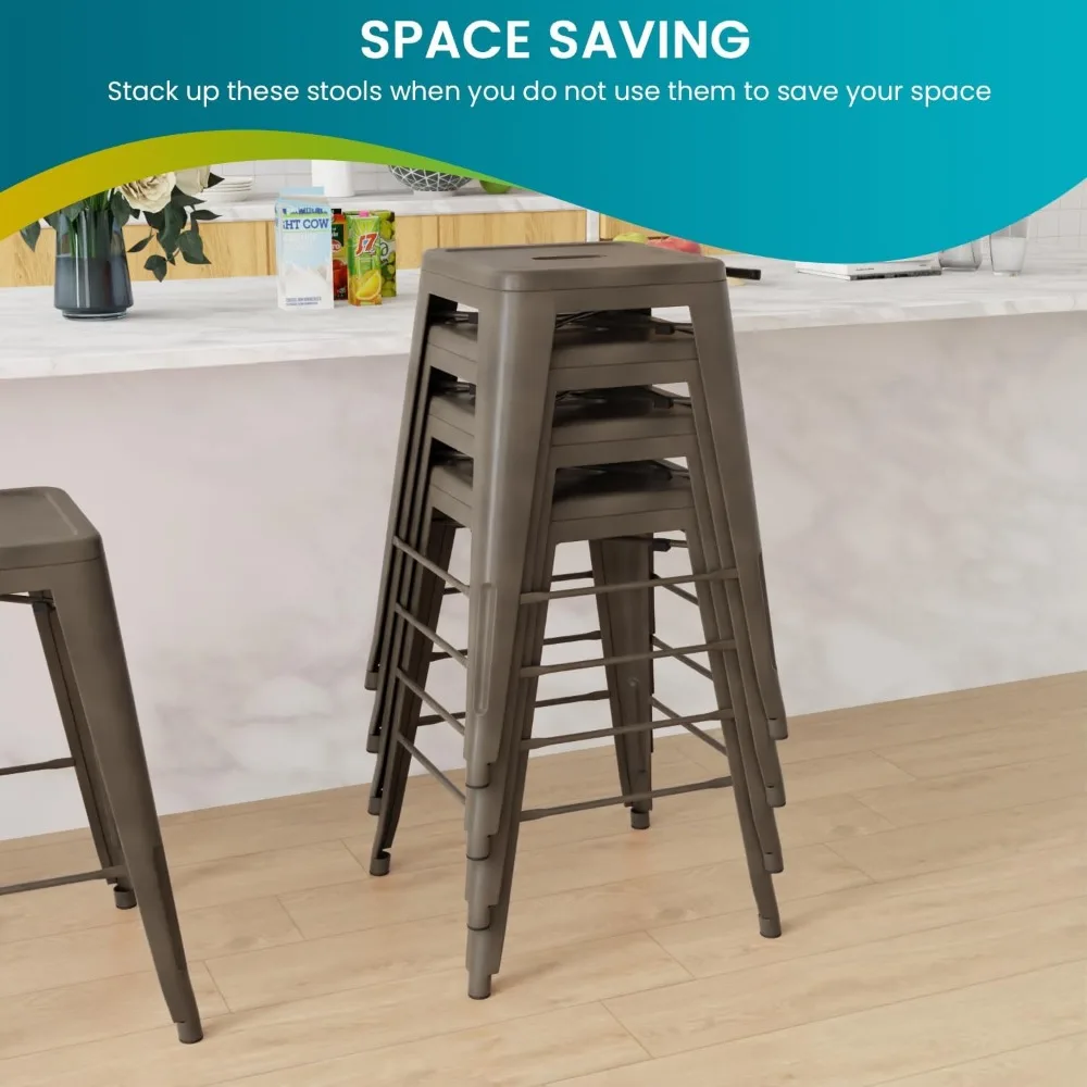 24 Inch Metal Bar Stools Set of 4 Stackable / Backless Counter Bar Stools