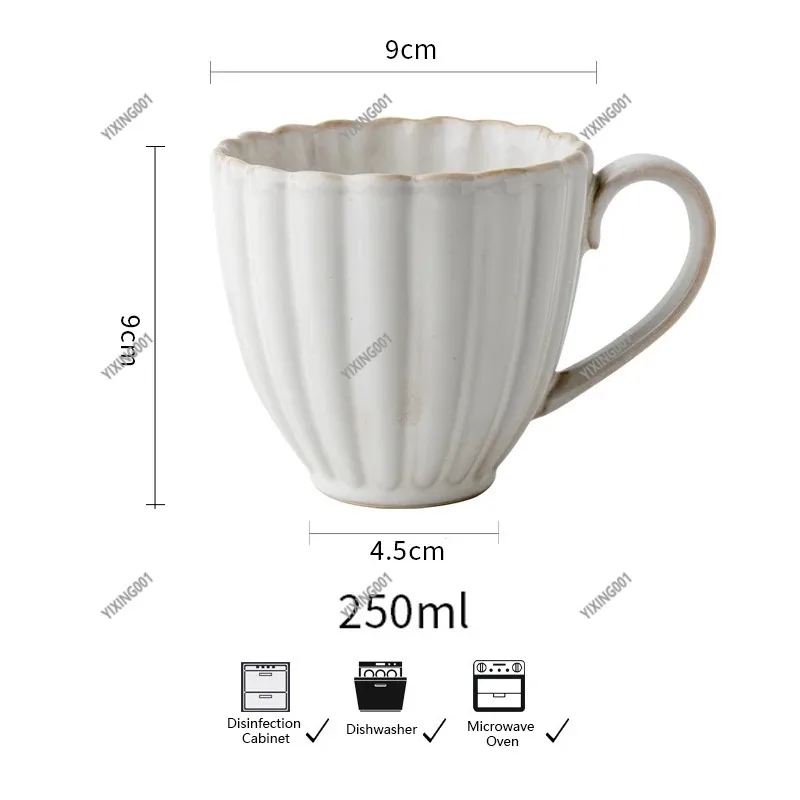 250ML Vintage Flower Relief Ceramic Cup - High-Grade Latte Mug for Office & Home, Ideal Gift & Table Decor