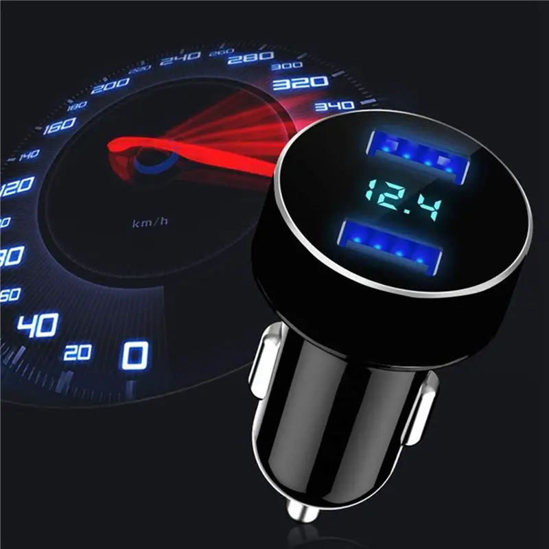 4X Dual USB Car ,Output 4.8A Car Adapter,Cigarette Lighter Voltage Meter For ,Ipad,,,Black-A08Q