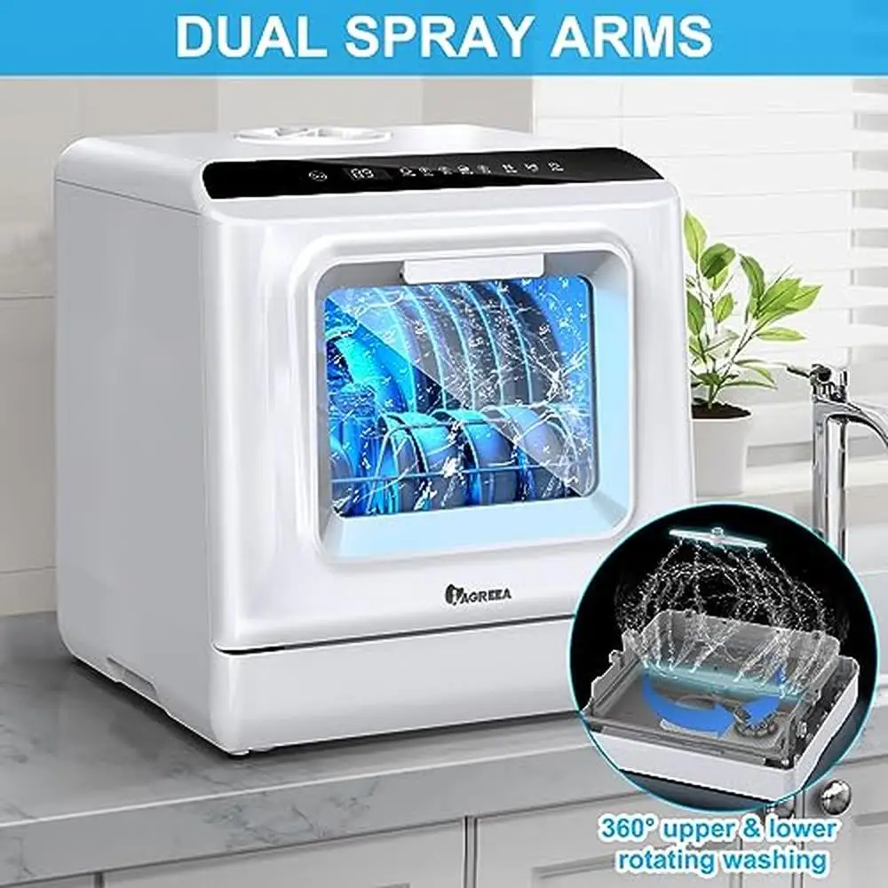 Compact Countertop Dishwasher 5L Water Tank Dual Spray Arm Anti Leakage Easy Use Multi-Purpose Dry Function  Kitchen