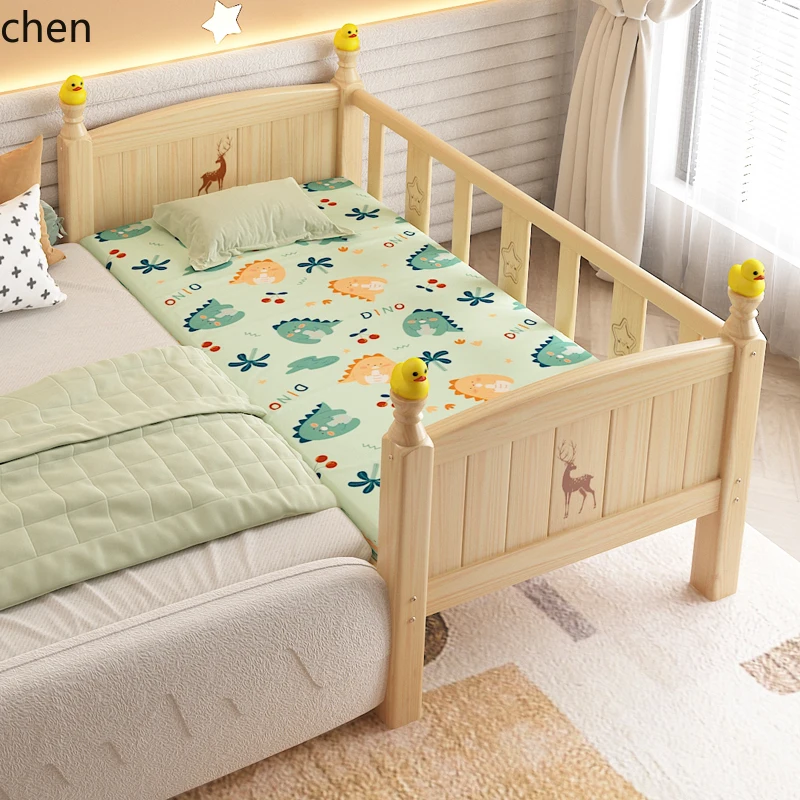 

ZML solid wood bed with guardrail boys and girls single bed edge widened splicing bed