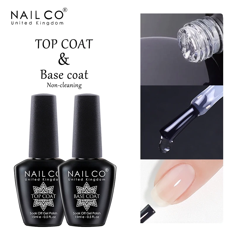 NAILCO No Wipe Top Coat Base Coat For Gel Polish UV Nail Art Tips Manicure Gel Nail Polish Color Gel Polish esmalte semi Remover