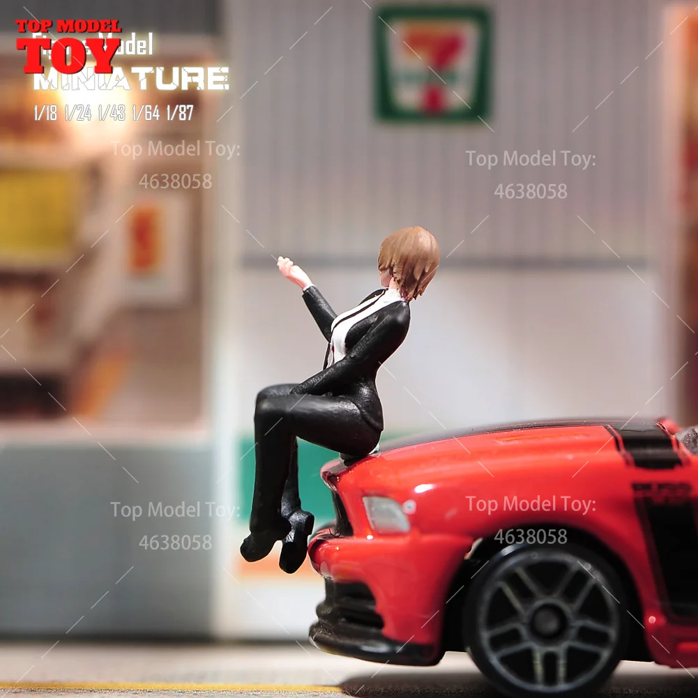 Painted Miniatures 1/18 1/24 1/64 1/43 1/87 Anime Handsome Cool Girls Female Scene Figure Doll Unpainted Model For Car Vehicles