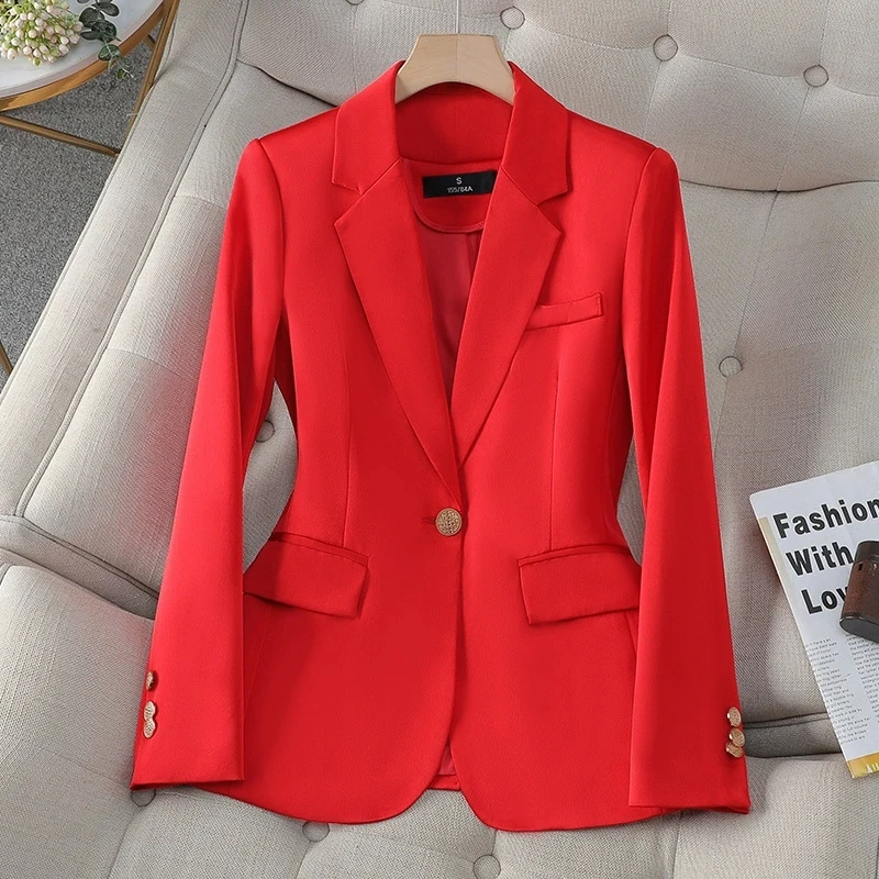 

2025 New Korean Fashion Lady Red Blazer Office Formal Jacket Spring Autumn Single Button Suit Coat Women Casual Tops Overcoat
