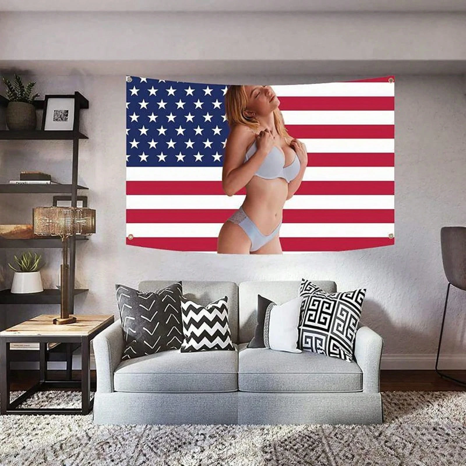 Sydney Sweeney America Flag Funny Meme Tapestry For Wall Hanging, College Dorm, Man Cave, Bedroom, Living Room, Party And Home D