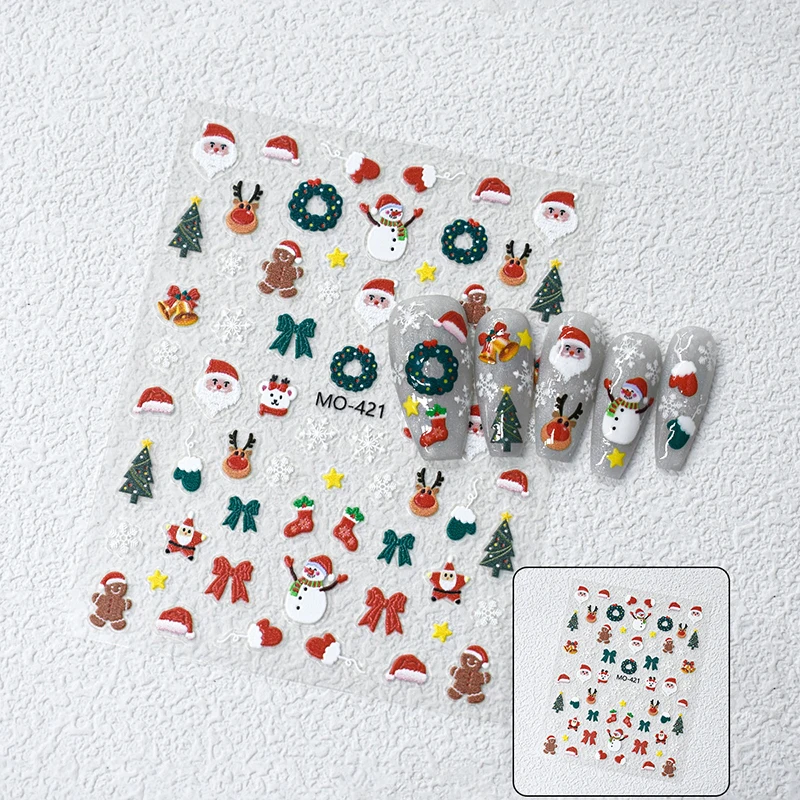 Kerst 5D reliëf sneeuwpop sneeuwvlokken Nail Art Stickers Cartoon Kerstman Kerststicker DIY manicure stickers