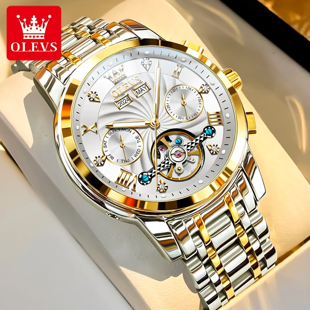 

OLEVS 7088 Skeleton Multifunctional Men's Watches Luminous 30m Waterproof Automatic Mechanical Watch Date Original Genuine Watch