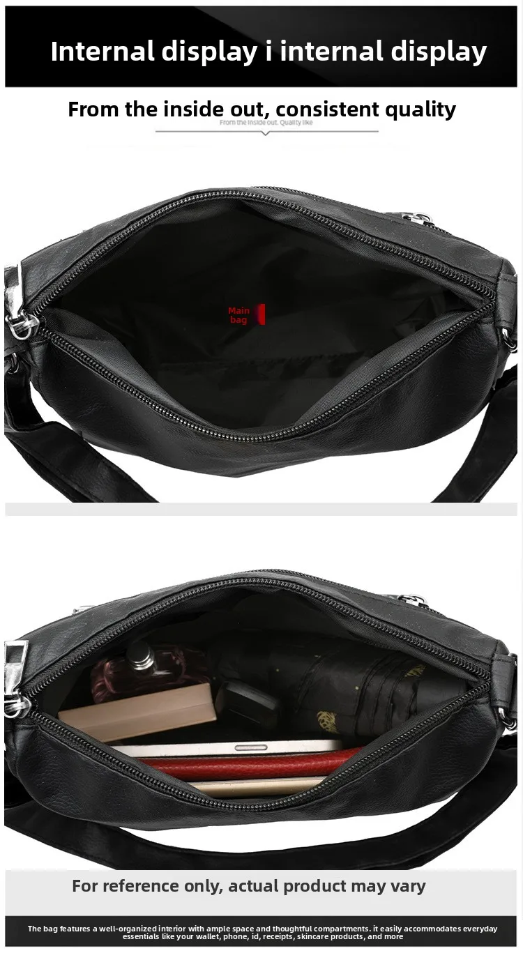 Klassisches Buchstaben-M-Design, mehrlagige Reißverschlusstasche, einzelne Schulter-Crossbody-Taschen für Damen, täglicher Gebrauch, Arbeit, Reisen, Ausflug, Party – Detail 27