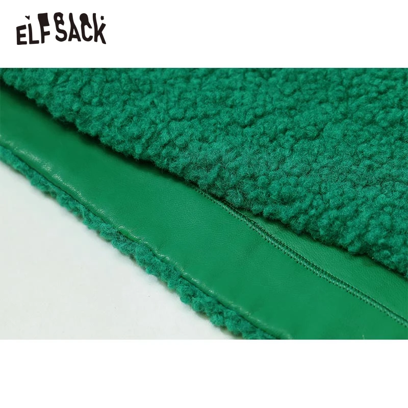 ELFSACK Green Warm Wool Coats Women Winter Long Outwears