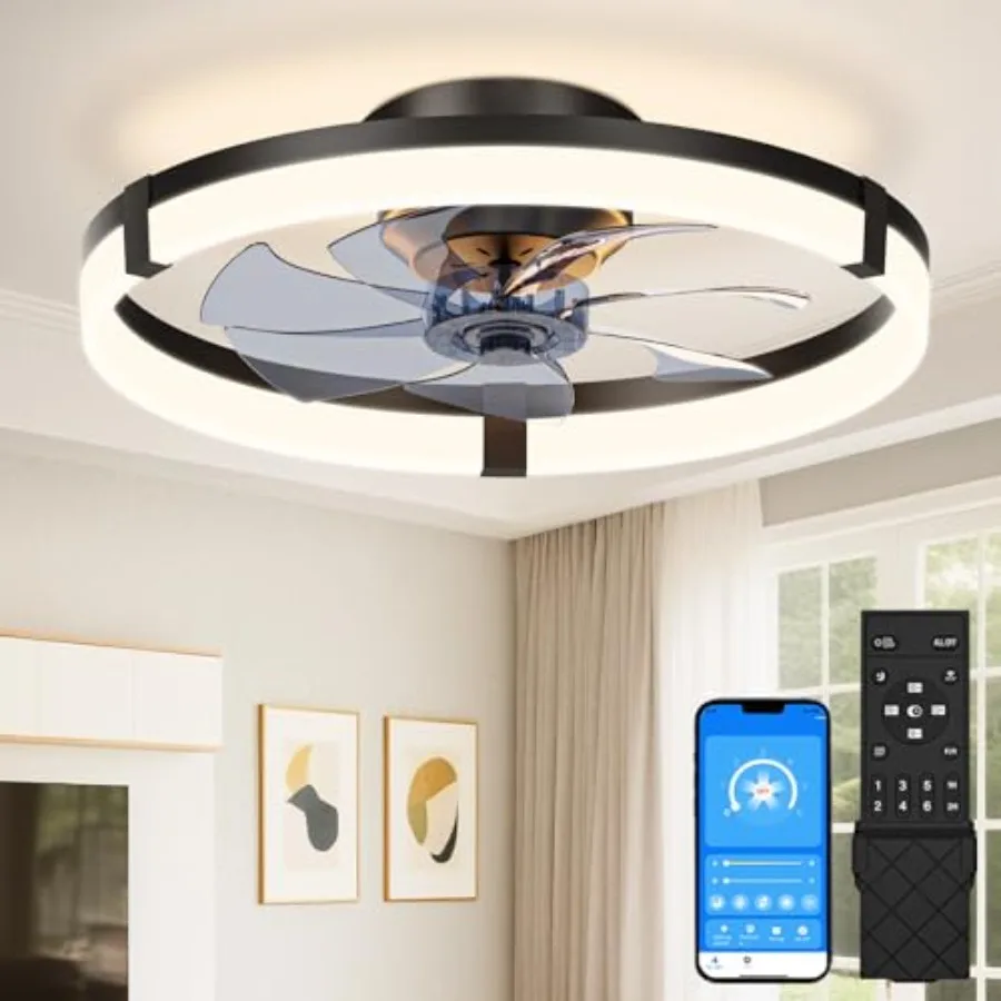 

Low Profile Ceiling Fans with Lights and Remote 20in Flush Mount Ceiling Fans with Light 3000K-6500K Dimmable Fandelier Ceiling