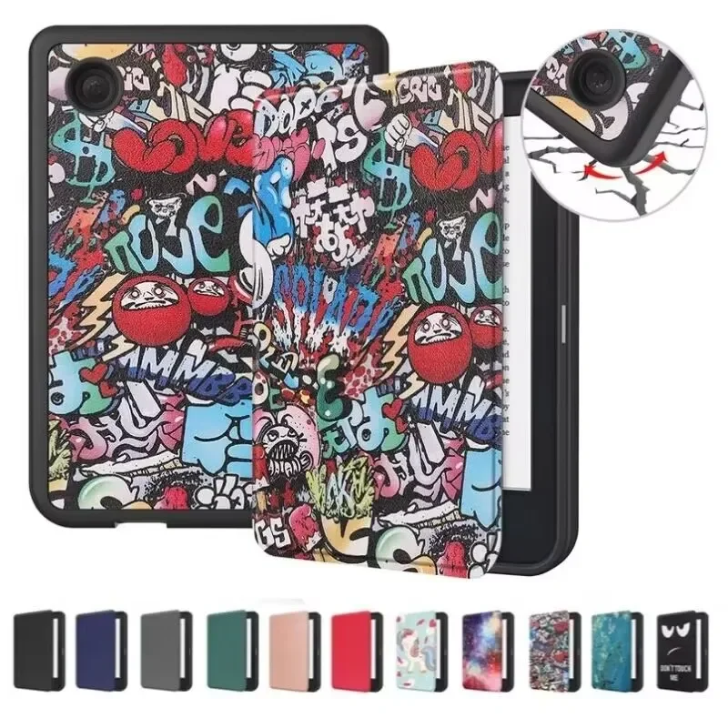 For KOBO Clara Colour BW 6.0 inch With Pen Holder Auto Wake-up Sleep Flip Leather Case Tri-fold Bracket Silicon Back Smart Cover