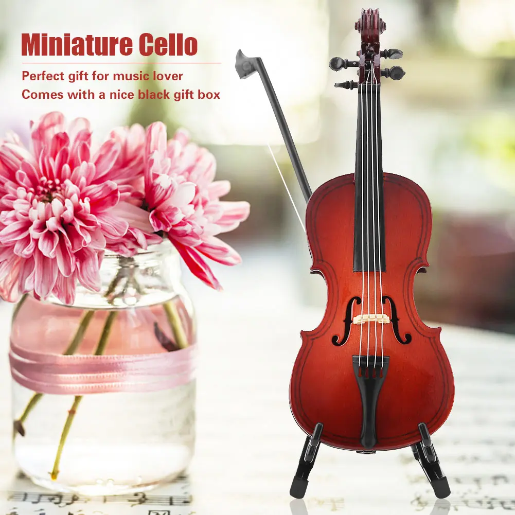 5.5in Wooden Miniature Cello Replica With Case Instrument Model Musical Gifts Ornaments