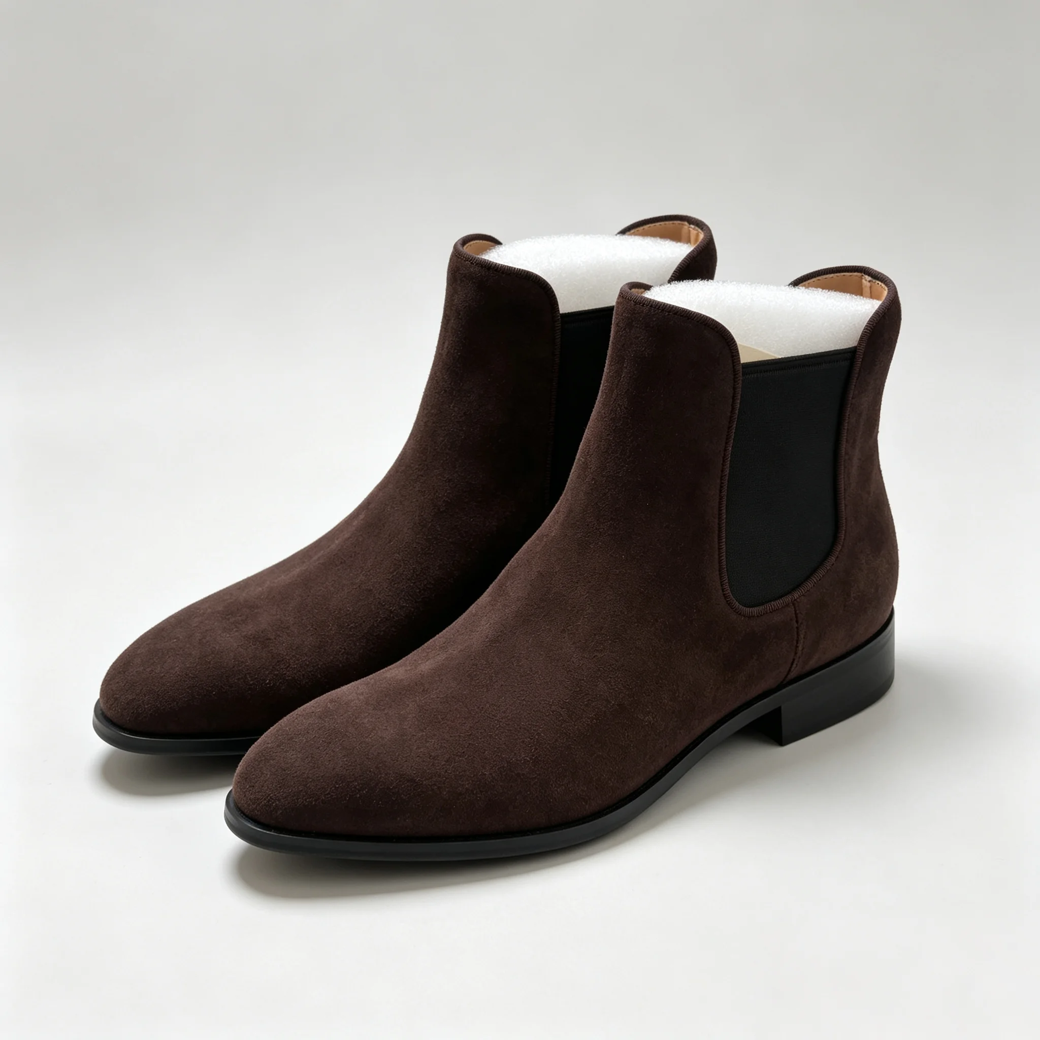 Suede Chelsea Ankle Boots Matte Brown Elastic Slip On Flat Sole Luxury Vintage Daily Commute Business Casual Short Boots