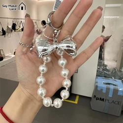 Bowknot Pearl Hoop Keychain Decorations Keyring Ornament Backpack Handbag Charm Pendant Gift For Girls Women