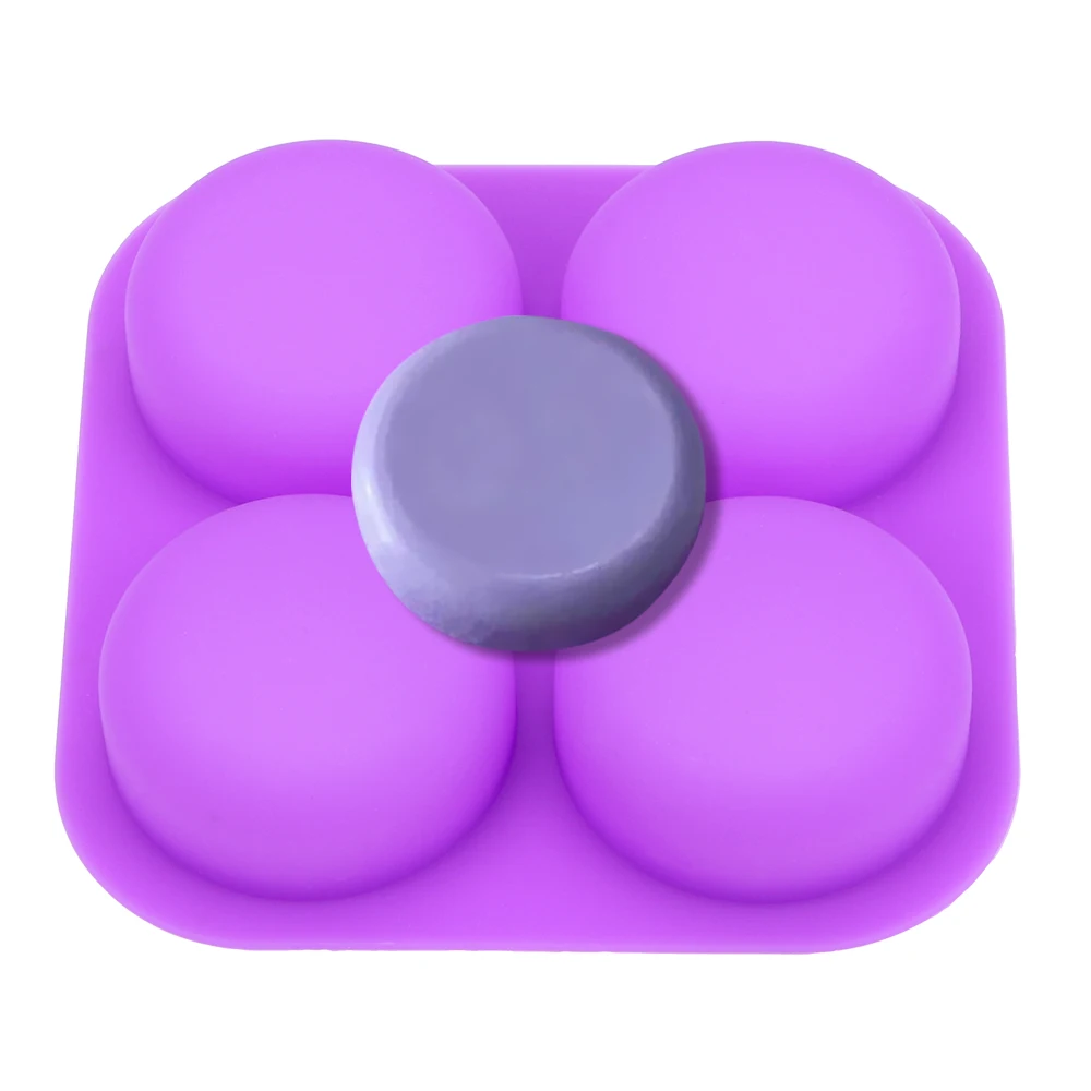 4 Cavity Round Circles Soap Molds Cake Decorating Tools DIY Handmade Craft Easy To Demould Silicone Soap Molds Tray