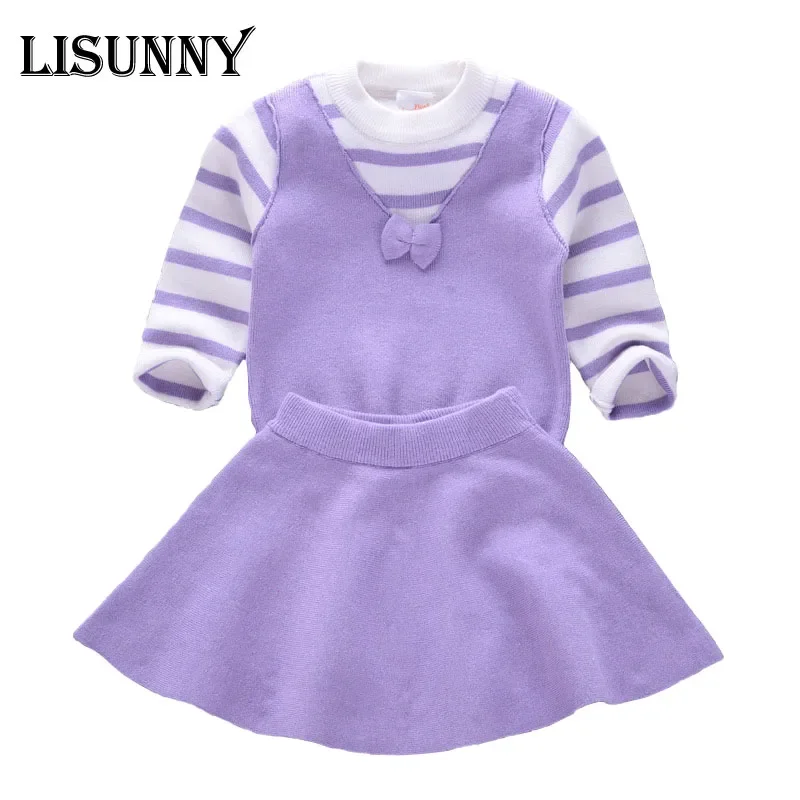 

Новое осенне-зимнее новое платье-свитер для девочек, детский свитер, детская одежда, хлопковый детский пуловер, вязаная юбка, джемпер в полоску, От 1 до 4 лет