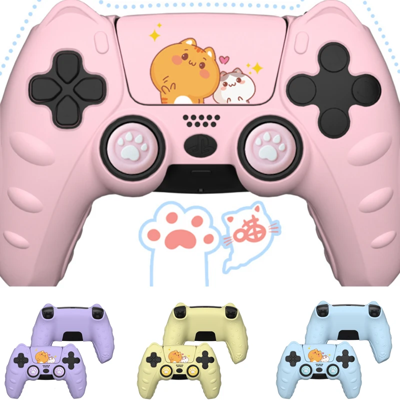 New Cat Paw Silicone Soft Protector Sticker Skin For Sony Playstation Dualsense 5 PS5 Controller Case Thumb Stick Grip Cap Cover