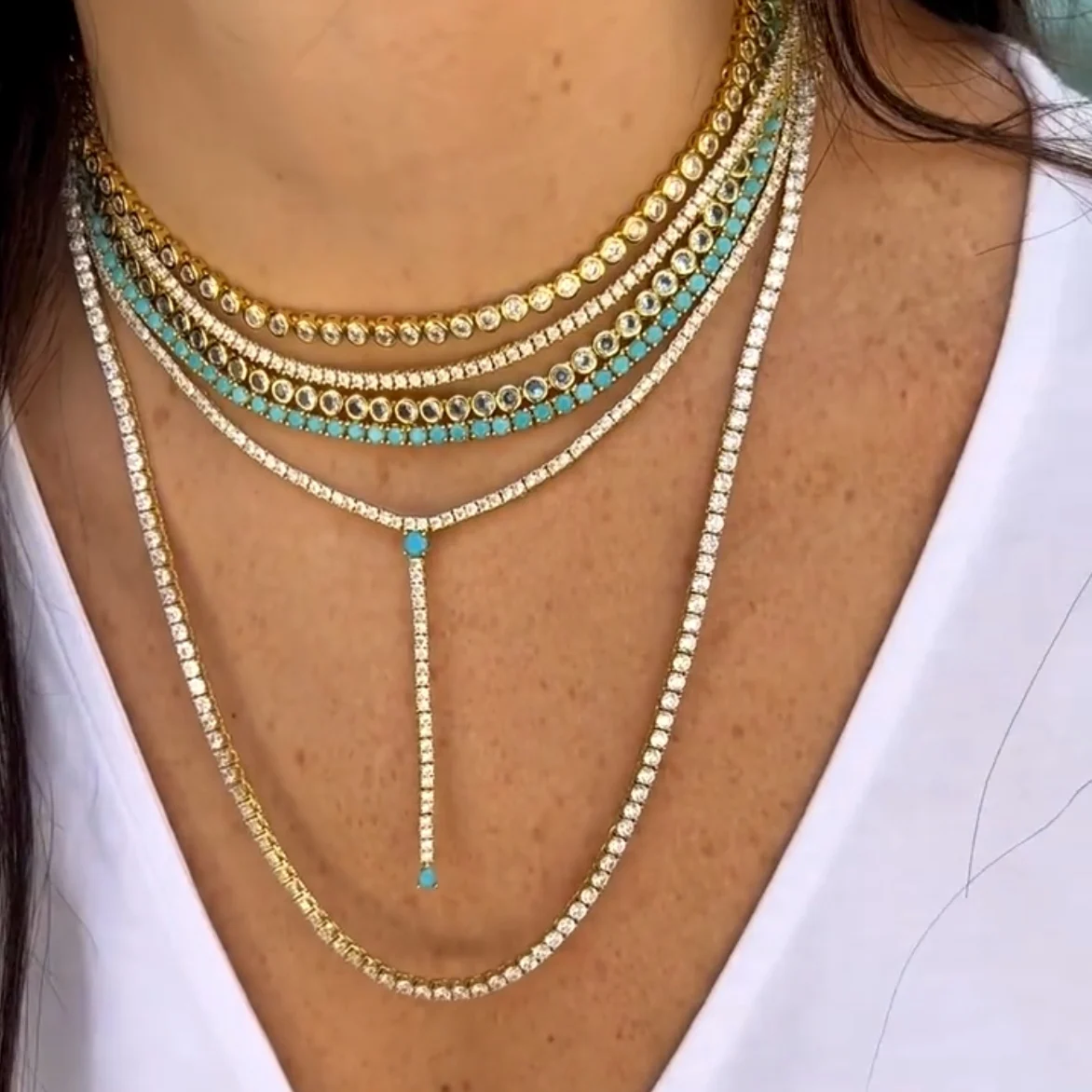 3MM Round Bezel Setted CZ Tennis Chain Geometric Choker Necklace For Women Iced Out Luxury Jewelry