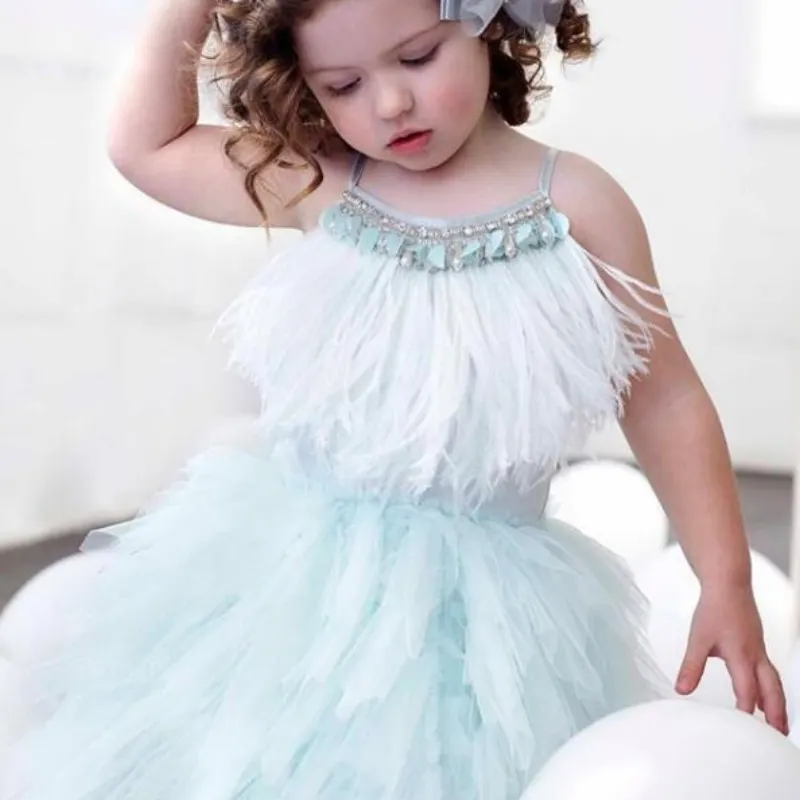 Baby Girl Princess Strap Feather Tutu Dress Cotton Infant Toddler Girl Sequins Vestido Party Dance Birthday Baby Clothes 1-10Y