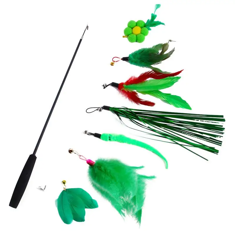 Искусственные игрушки, 8 шт., игрушечная палочка для кошек, искусственная игрушка, интерактивный Ловец, безвредное зеленое смешное упражнение для помещений