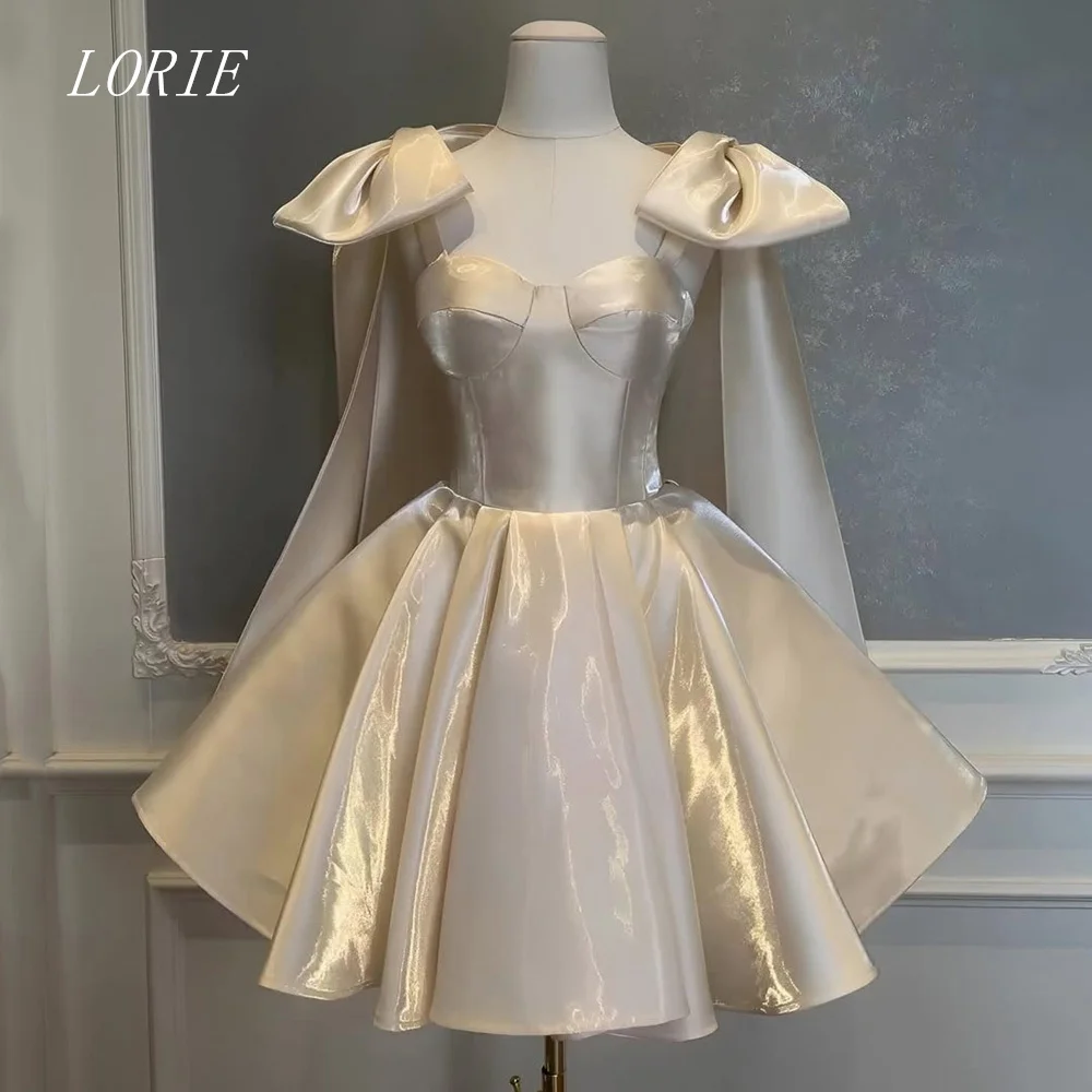 LORIE Luxury Short Liquid A Line Evening Dress Classical Bow Formal Prom Dresses Spaghetti Strap Party Gowns Customized 2026