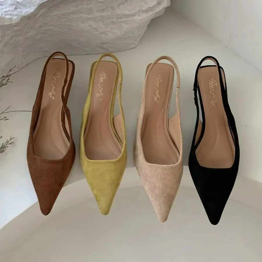 Bailamos Women Sandals Pointed Toe Elegant Low-heel Shoes Summer Fashion Slingback Woman Mules Shoes Pumps Dress Shoes