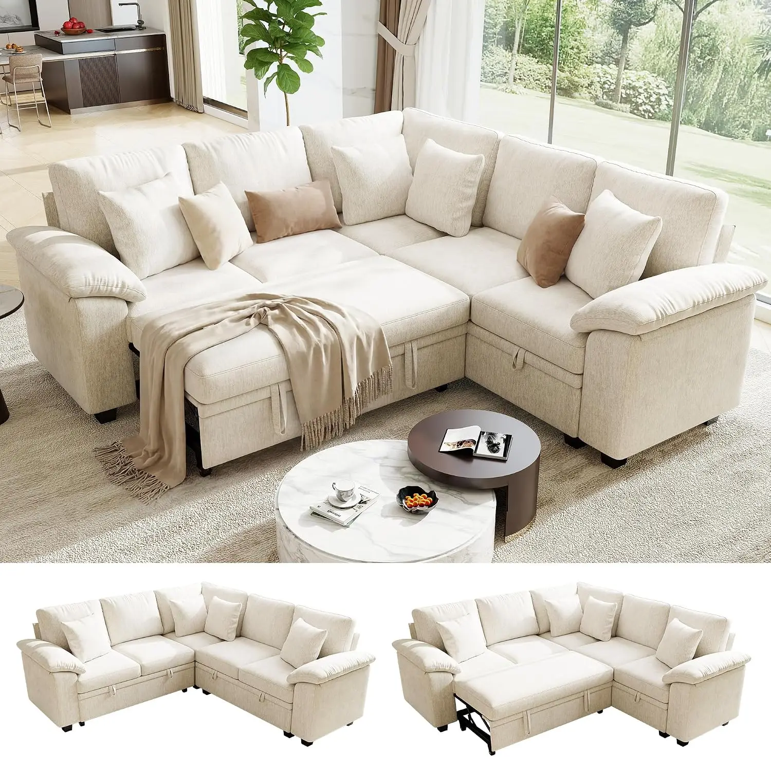 Sectional Sleeper Sofa with Pull Out Bed, 86