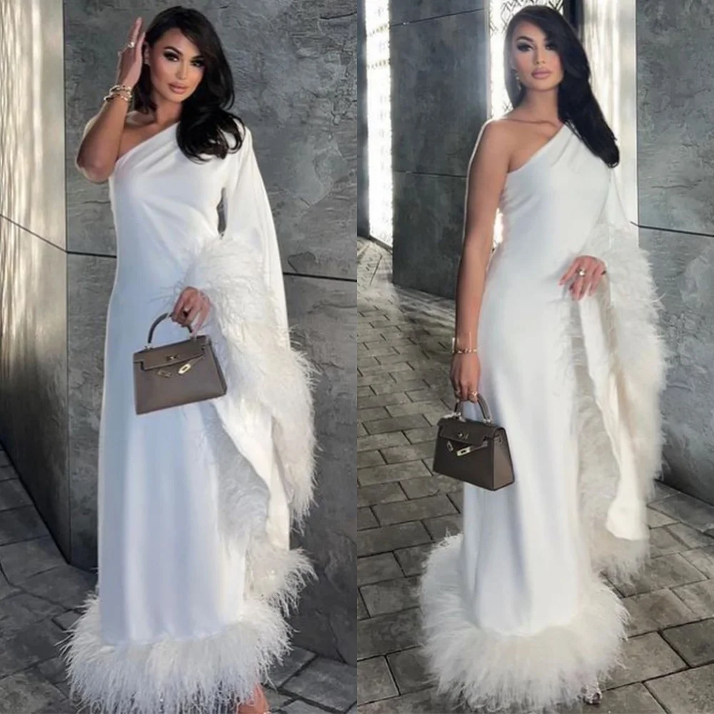 

Customized Elegant White Jersey Evening Dresses Exquisite One Shoulder Homecoming Dresses Fashion Special Occasion Gowns