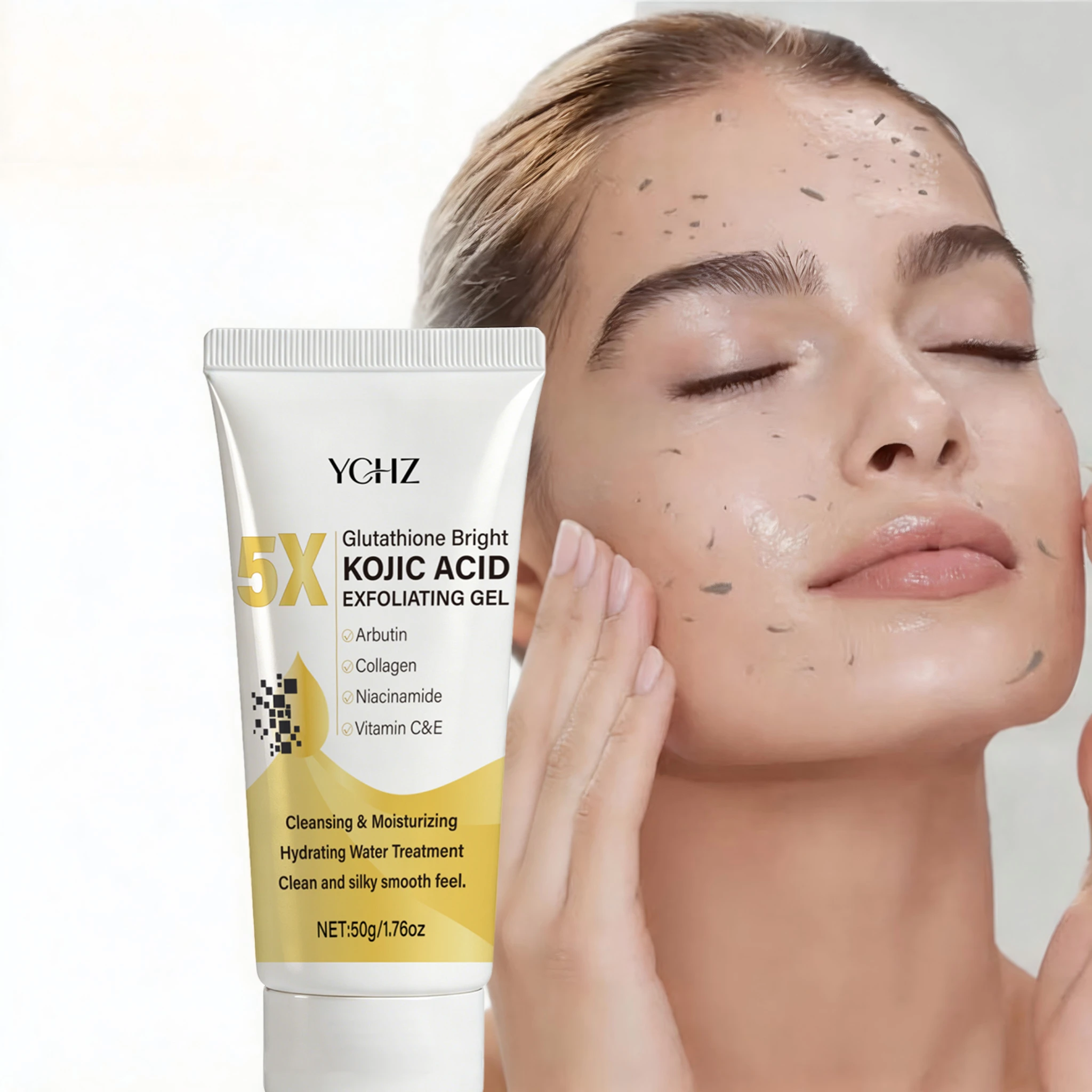 Kojic Acid Deep Cleansing Exfoliating Gel, Evens Out Skin Tone, Eliminates Dark Spots and Dullness, Long-Lasting Moisturizing and Pore-Cleansing - Non-Greasy, Suitable for Both Men and Women - Whitening and Moisturizing, for Day and Night Use, 50g view 5