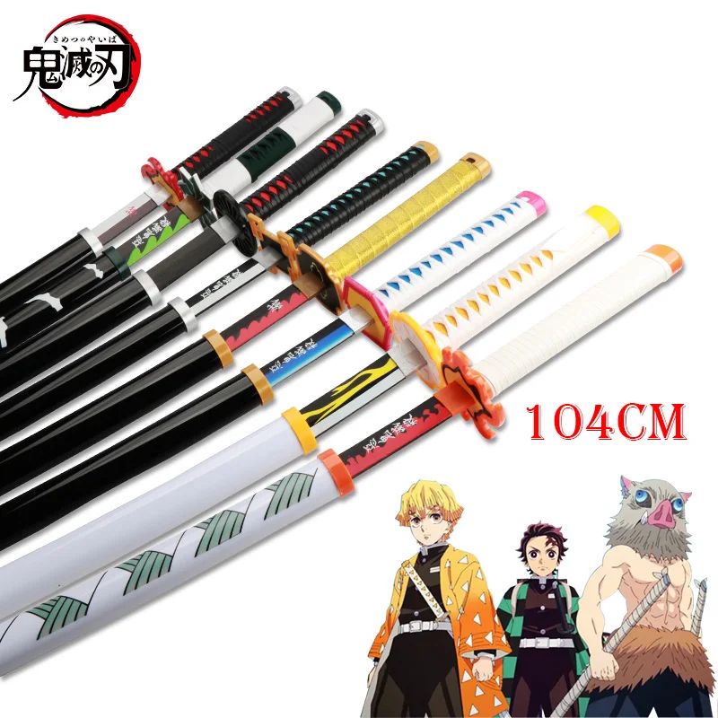 Demon Slayer Katana 104cm Anime personaggio armi giocattolo spada Zenitsu Giyuu blu Shinobu bianco con cintura e porta spada