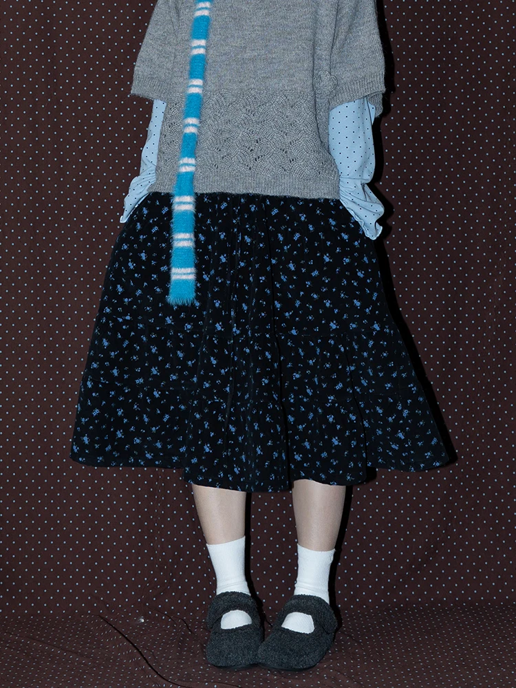 

Юбка А-силуэта с цветочным принтом, на флисовой подкладке, с завязками на талии, теплая, из хлопка, универсальная, стройнящая, для женщин