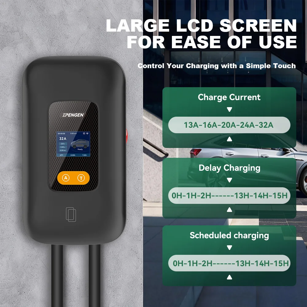 IPENGEN Type2 7KW EV Charger Wallbox 32A EVSE Charging Station 5M Cable With APP Control Set Delayed Charging Time Charger Box