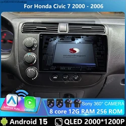Android 15 Car Radio For Honda Civic 7 2000 - 2006 LHD Multimedia Player Navigation GPS Carplay Stereo BT Head Unit DSP DVD Auto